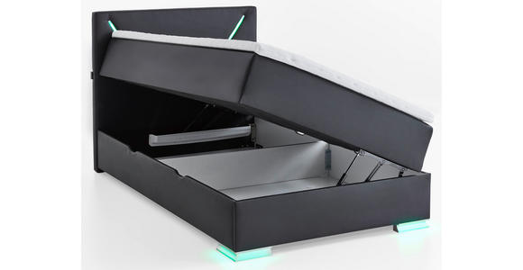 BOXSPRINGBETT 120/200 cm,  in Schwarz  - Silberfarben/Schwarz, Trend, Kunststoff/Textil (120/200cm) - Xora