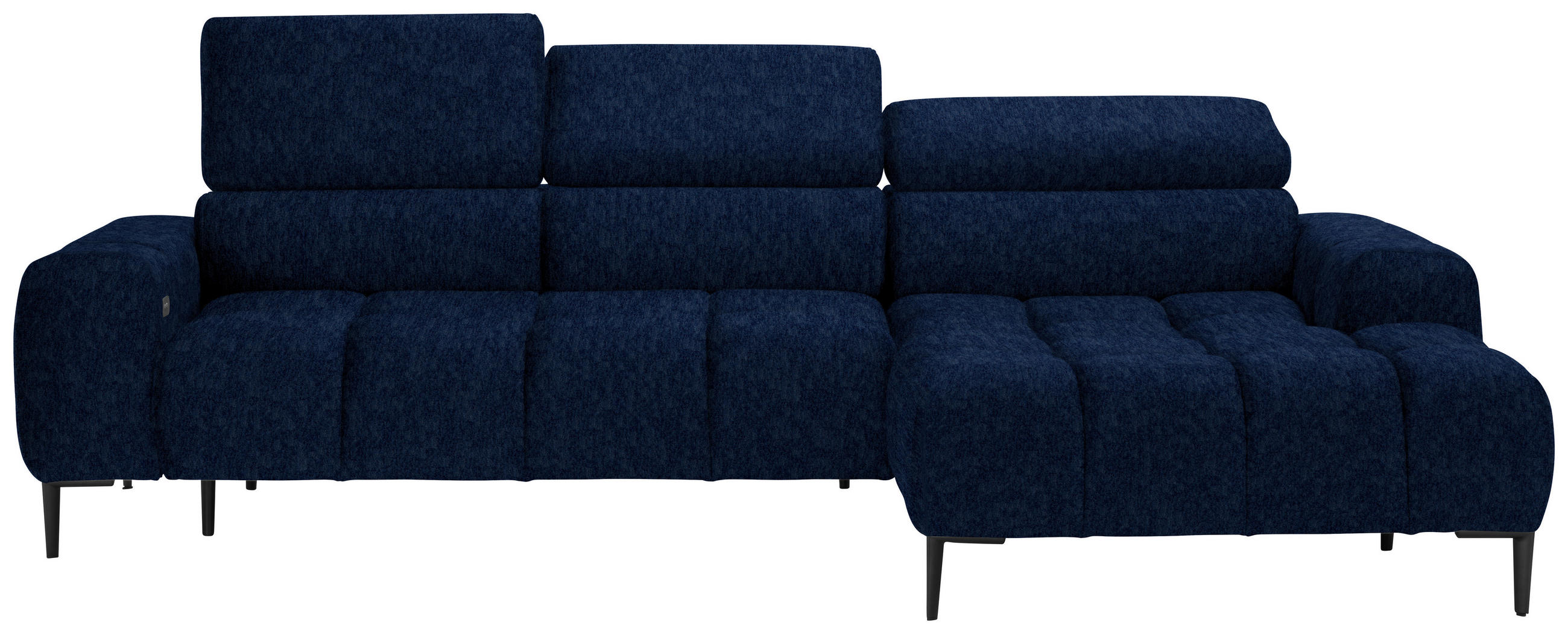 ECKSOFA in Samt, Webstoff Dunkelblau  - Schwarz/Dunkelblau, Design, Textil/Metall (270/177cm) - Welnova
