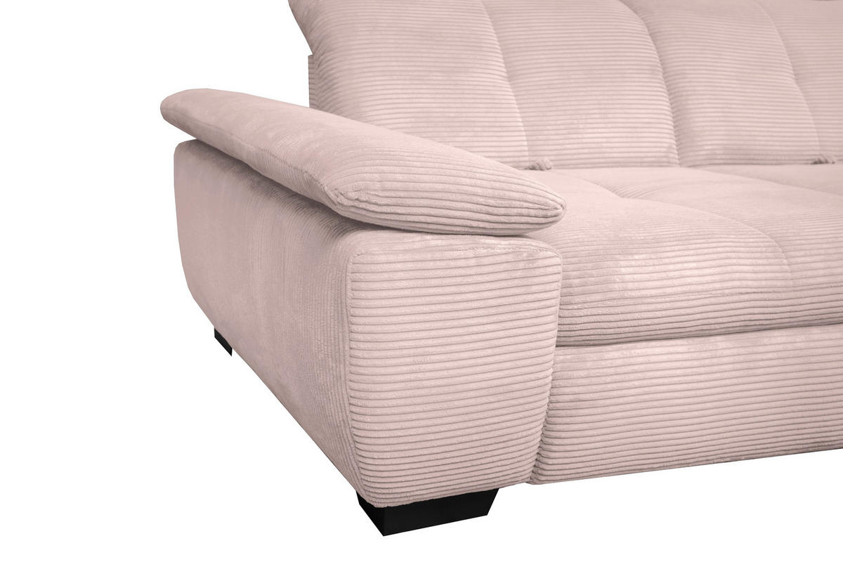 ECKSOFA in Cord Hellrosa  - Hellrosa/Schwarz, Design, Textil/Metall (313/242cm) - Xora
