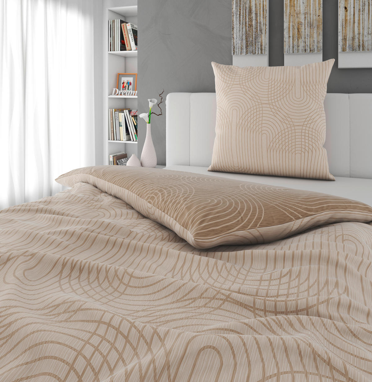 WENDEBETTWÄSCHE 5-teilig TANJA Satin 135/200 cm  - Beige, KONVENTIONELL, Textil (135/200cm) - Novel