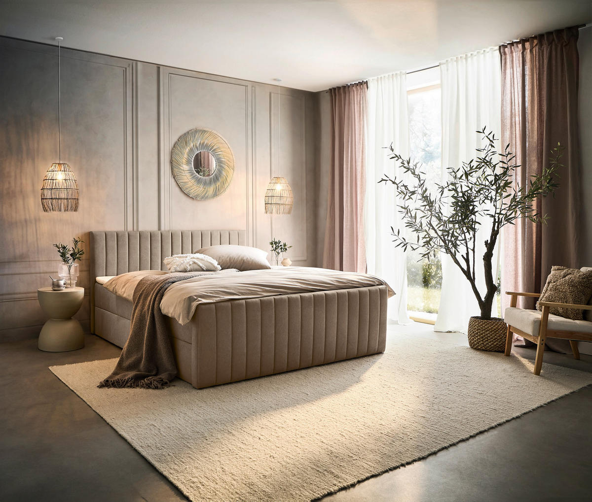 PAT TIP BOXSPRING FĂRĂ ARCURI 140/200 cm  taupe  - taupe/negru, Konventionell, plastic/textil (140/200cm) - Boxxx