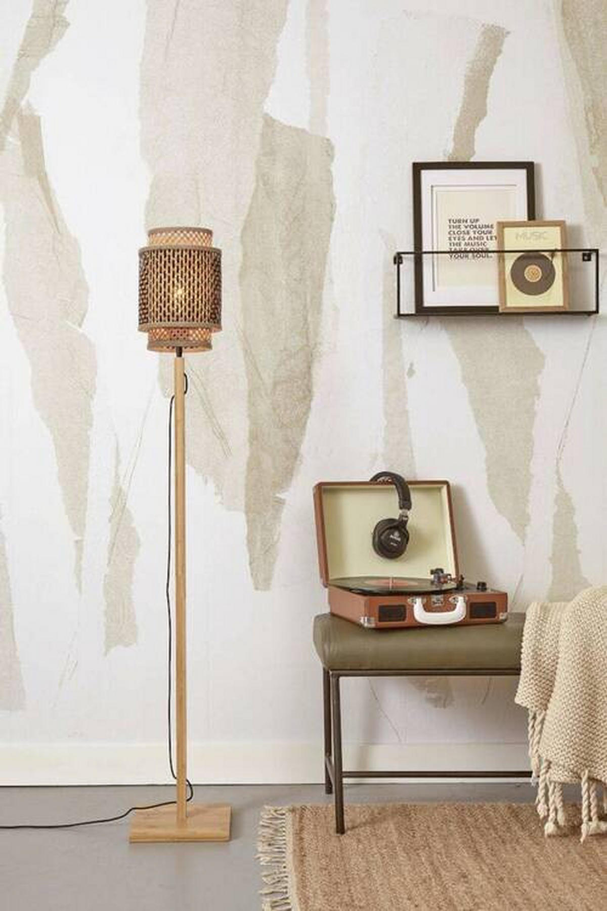 STEHLEUCHTE 20/135 cm    - Schwarz/Naturfarben, Trend, Holz (20/135cm) - Good & Mojo