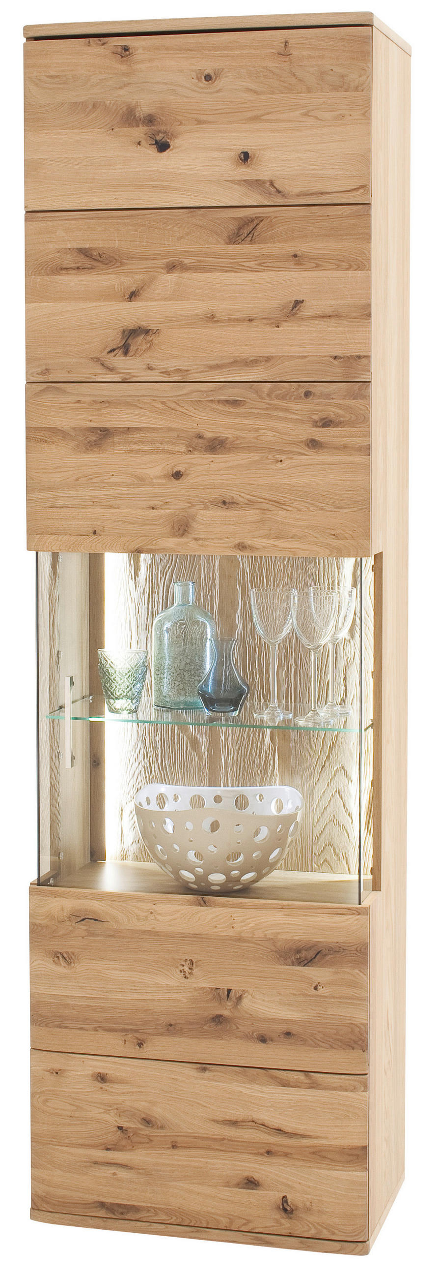 VITRINE in furniert, teilmassiv Asteiche Eichefarben  - Eichefarben/Schwarz, Design, Glas/Holz (60/208/37cm) - Livetastic