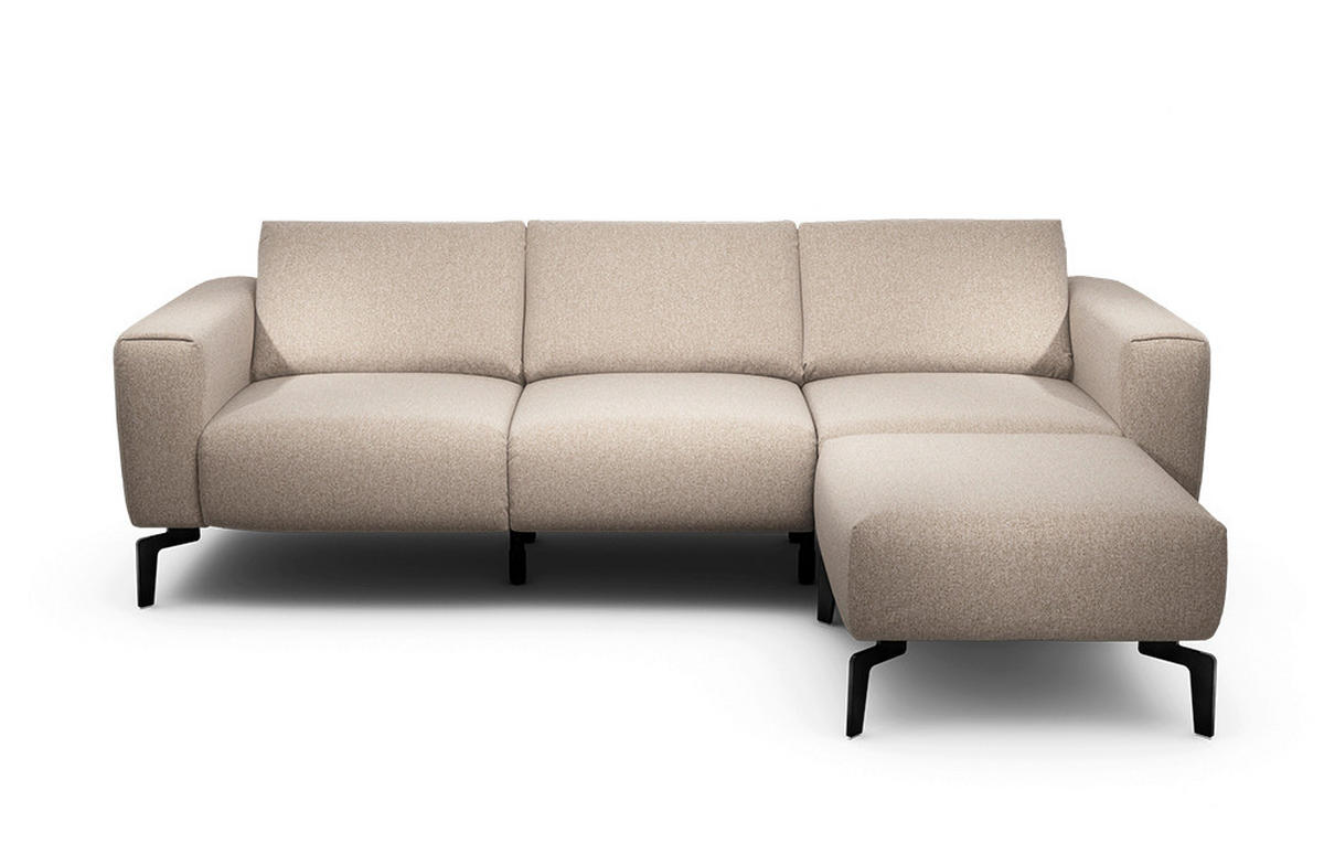 Dreisitzer inkl. Hocker in Chenille Sandfarben  - Sandfarben/Schwarz, Design, Textil/Metall (250/86/86-94cm) - SENSOO
