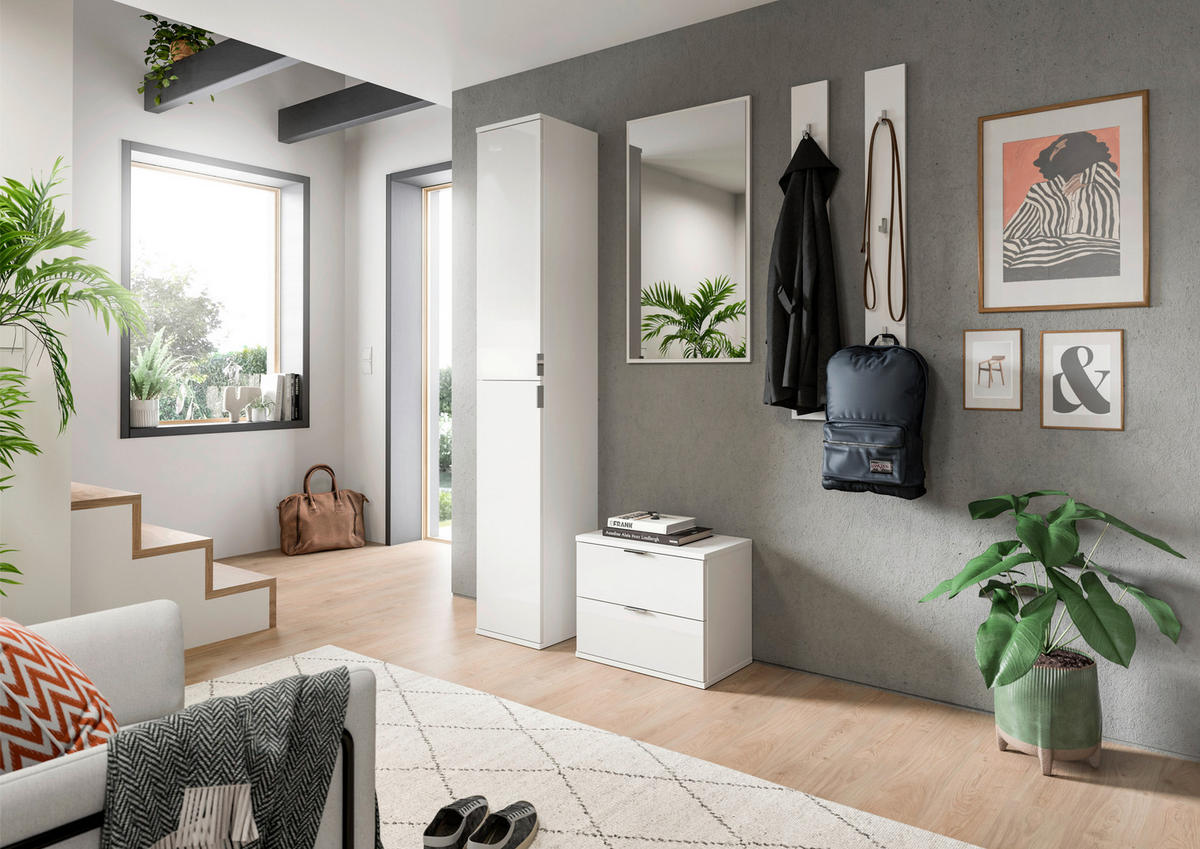 SCHUHBANK 52/42/32 cm  - Weiss Hochglanz/Chromfarben, Design, Holzwerkstoff/Kunststoff (52/42/32cm) - Livetastic