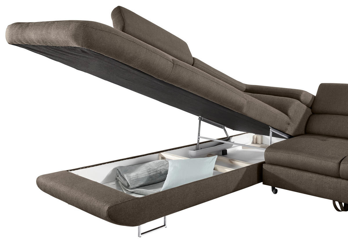 ECKSOFA in Webstoff Braun  - Braun, Design, Textil/Metall (235/280cm) - Hom`in