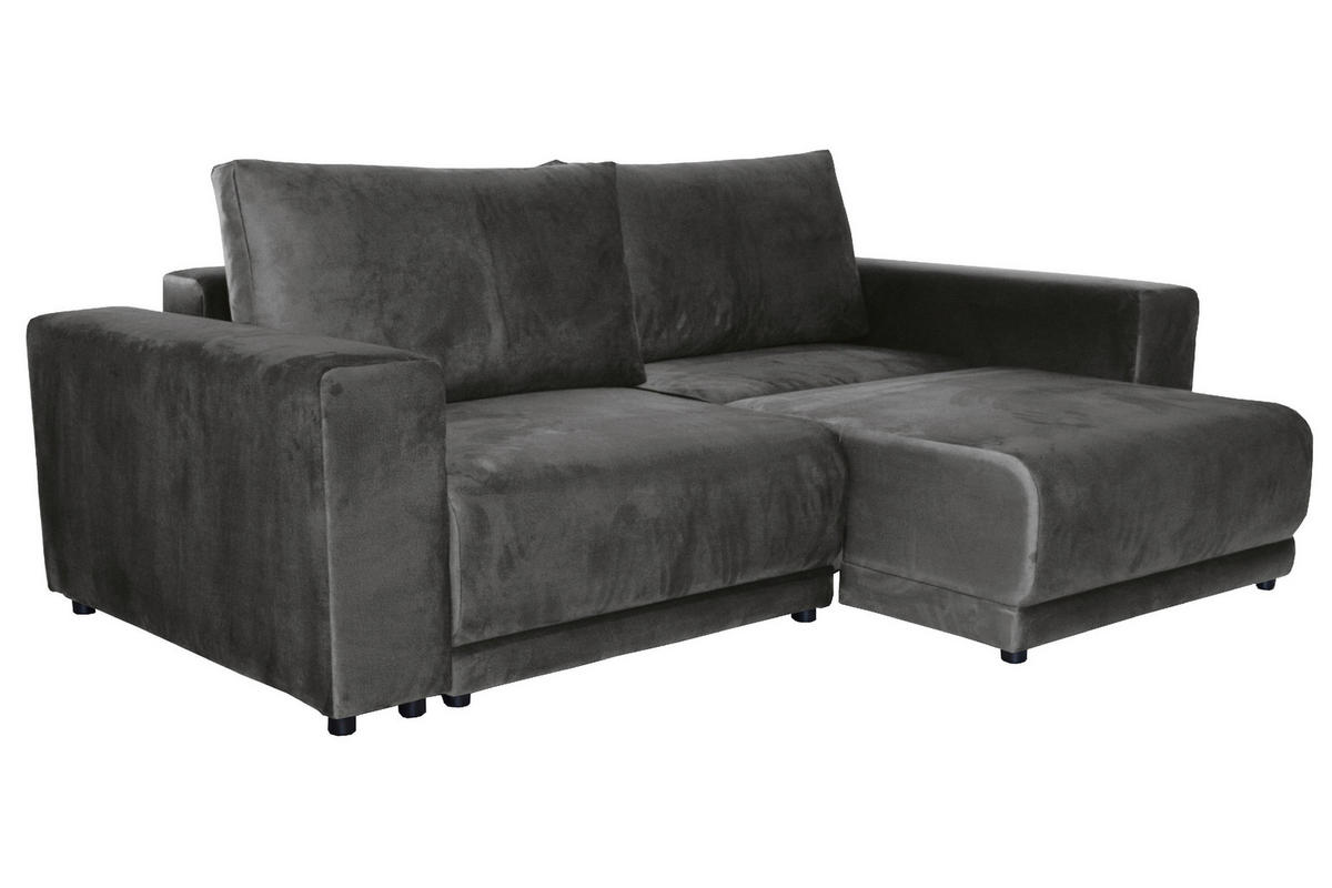 BIGSOFA in Velours Dunkelgrau  - Dunkelgrau/Schwarz, Design, Kunststoff/Textil (256/88/120cm) - home24