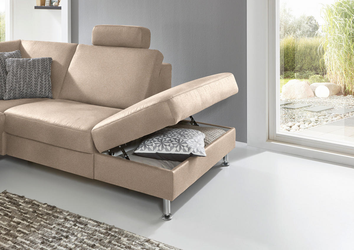 ECKSOFA in Mikrofaser Beige  - Beige/Alufarben, Design, Textil/Metall (275/242cm) - Dieter Knoll
