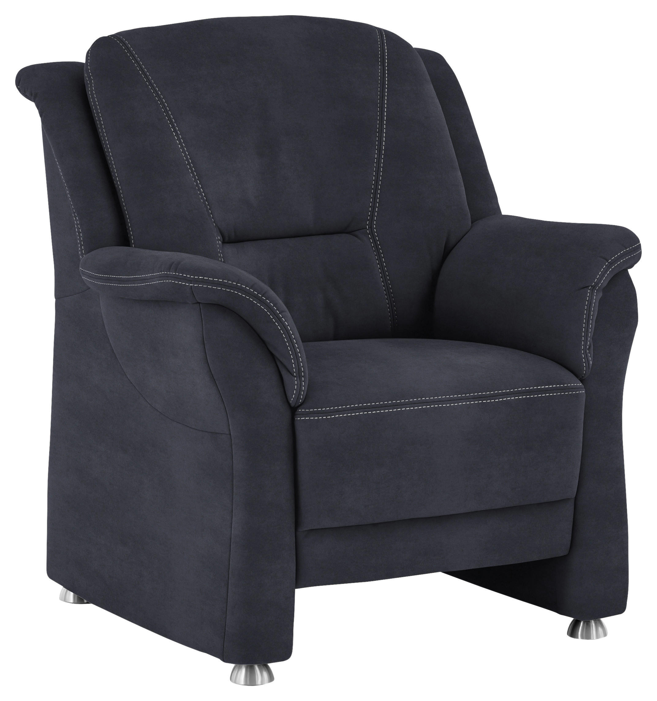SESSEL in Mikrofaser Dunkelblau  - Beige/Alufarben, Konventionell, Textil/Metall (90/100/92cm) - Beldomo Comfort