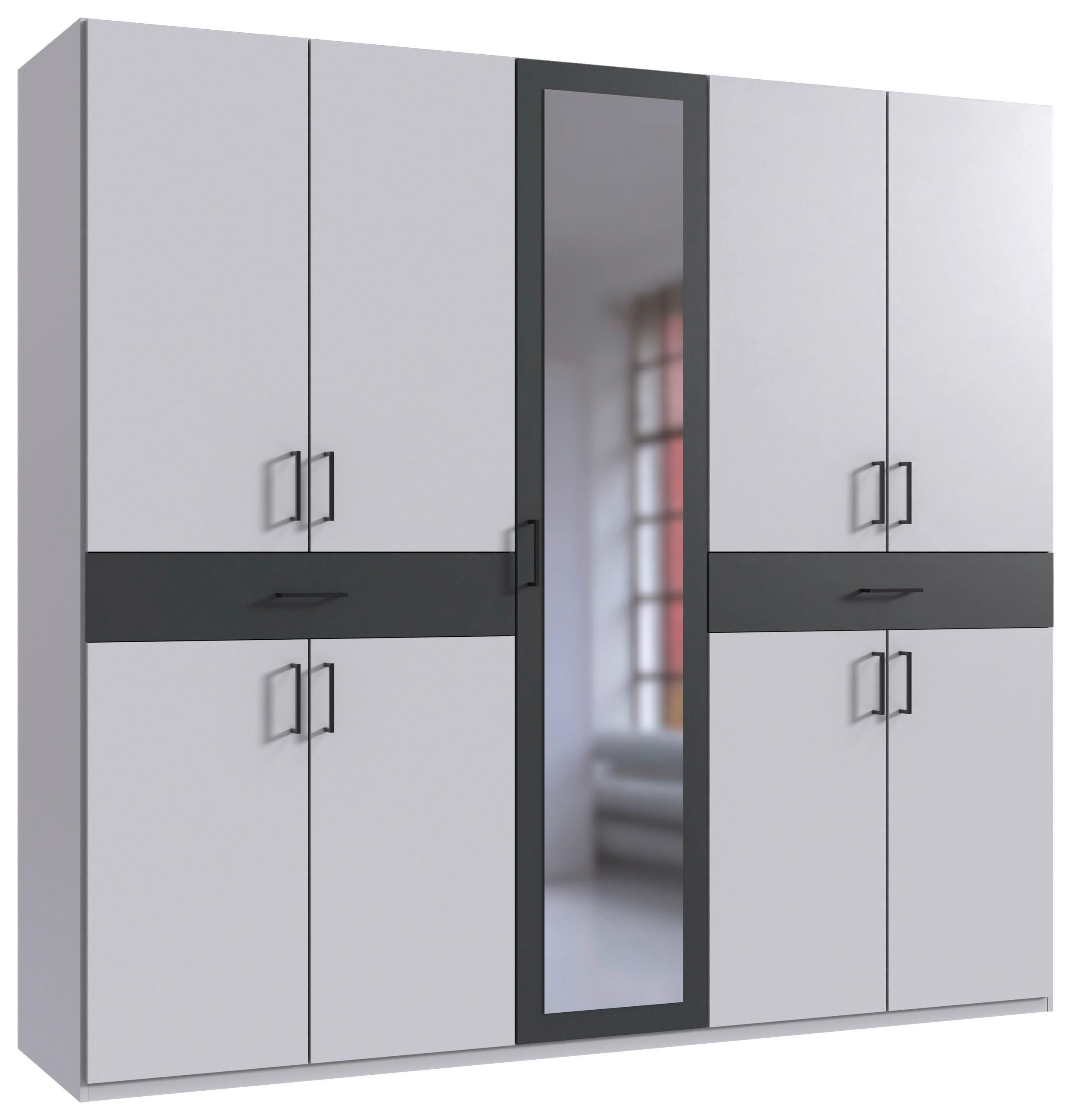 DREHTÜRENSCHRANK in Graphitfarben, Weiss  - Weiss/Schwarz, Konventionell, Glas/Holzwerkstoff (225/208/58cm) - Carryhome