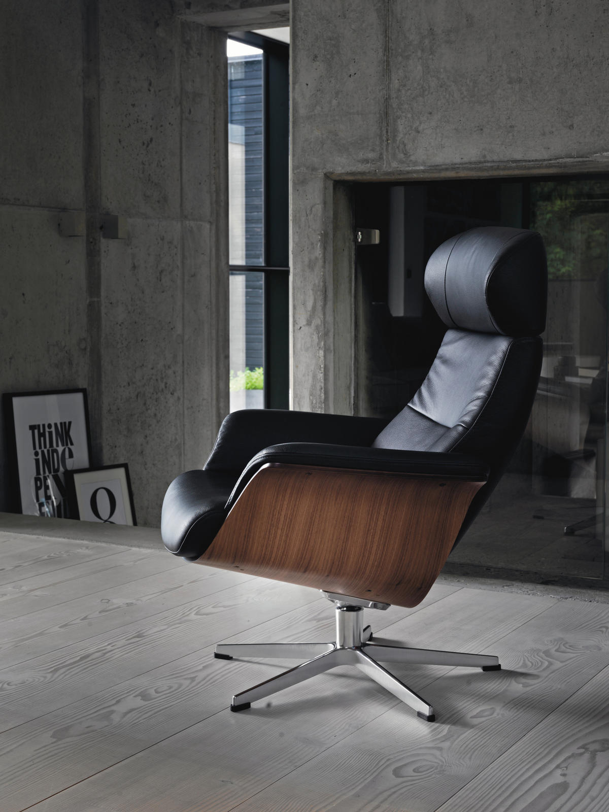 RELAXSESSEL in Holz, Metall, Leder Schwarz, Nussbaumfarben, Alufarben  - Nussbaumfarben/Schwarz, Natur, Leder/Holz (81/101/80cm) - Conform