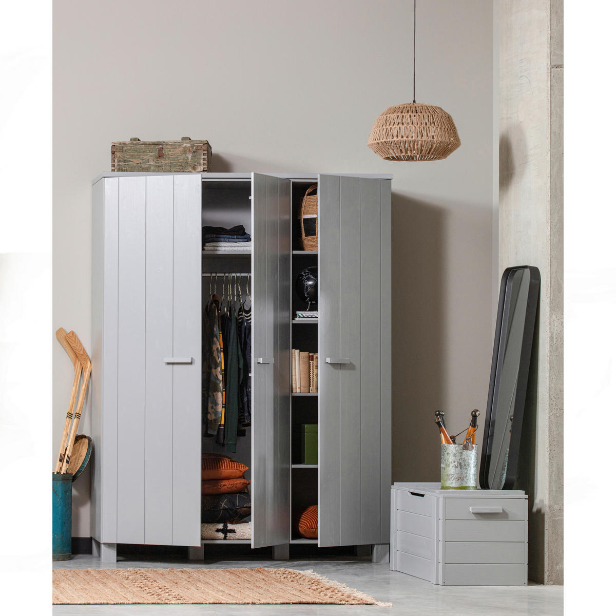 GARDEROBENSCHRANK Dennis  in 158/202/55 cm  - Grau, Design, Holz/Holzwerkstoff (158/202/55cm) - Livetastic