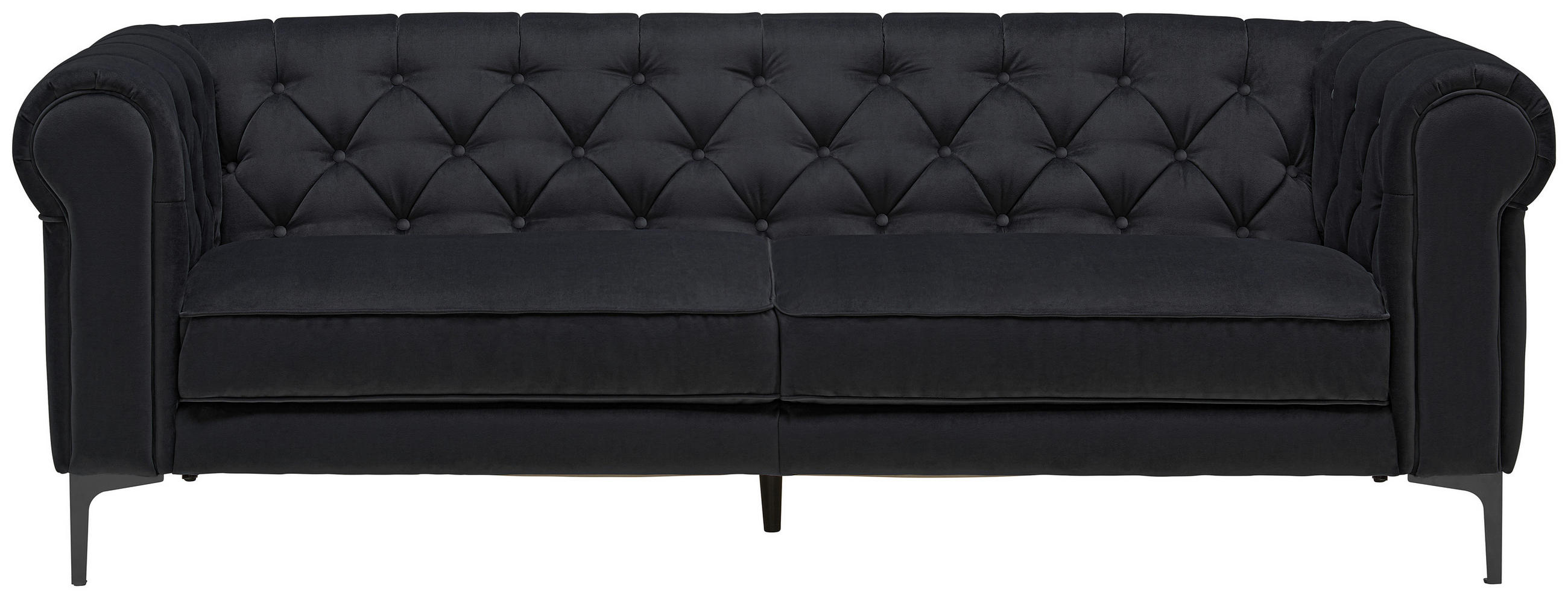 CHESTERFIELD-SOFA Schwarz Samt - Schwarz, Trend, Textil/Metall (220/75/90cm) - Ambia Home