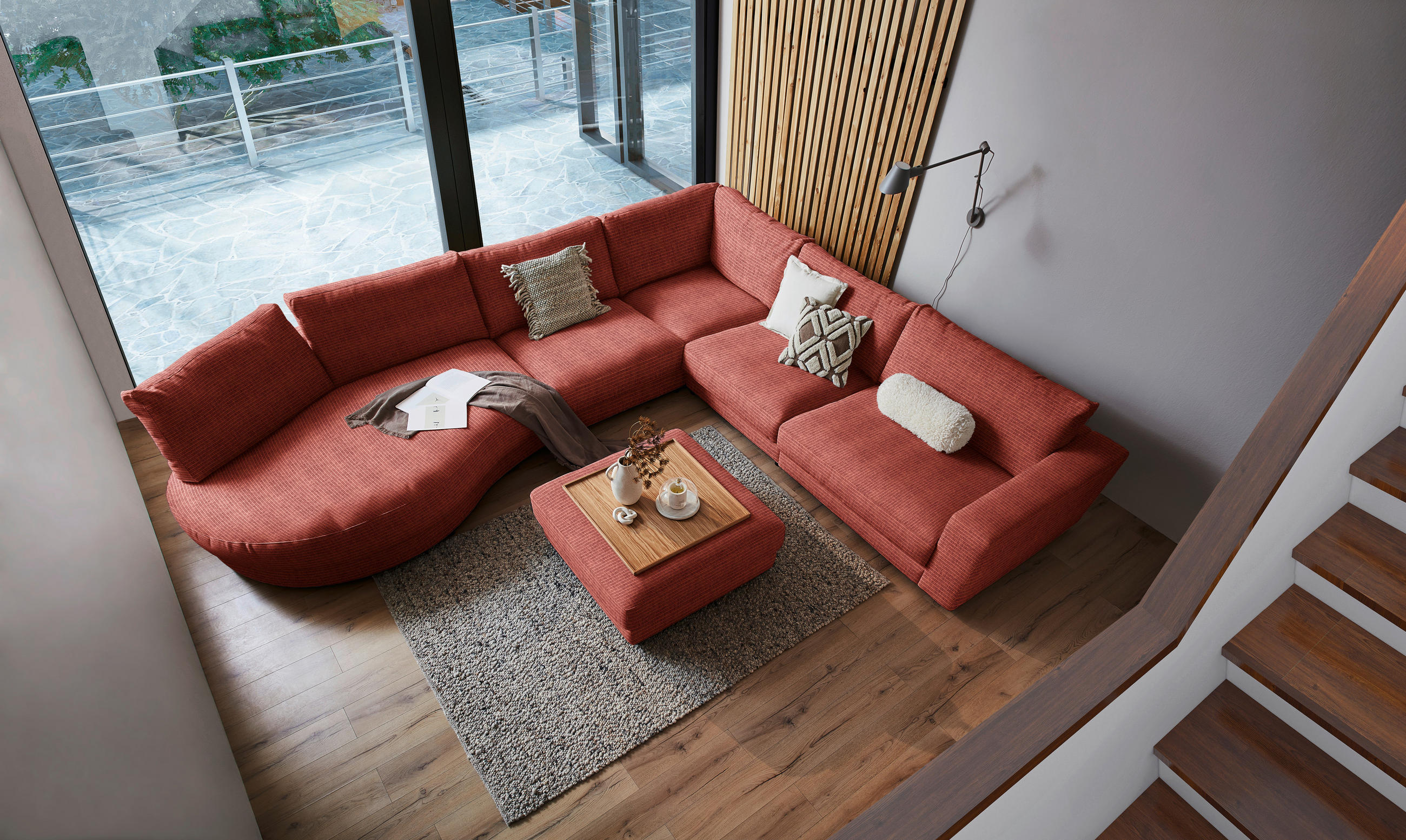 ECKSOFA in Chenille, Cord Rostfarben  425/365 cm  - Rostfarben/Schwarz, Design, Kunststoff/Textil (425/365cm) - Lomoco