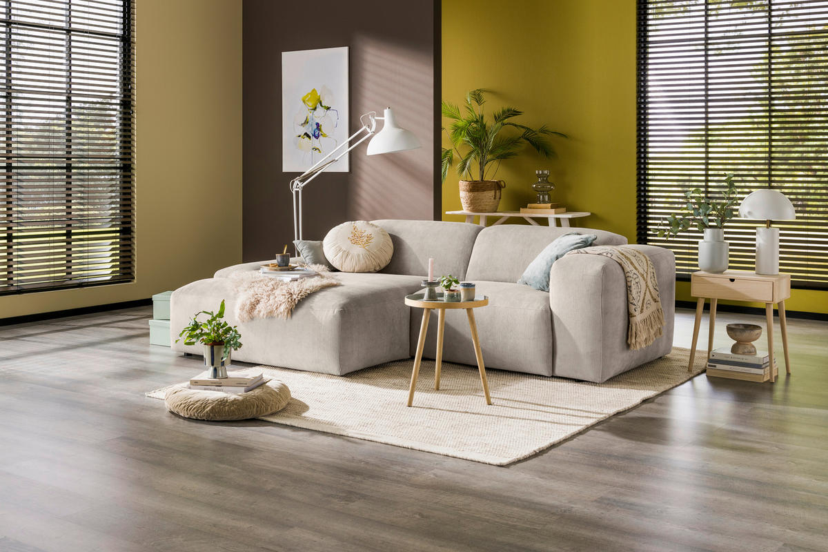 ECKSOFA in Cord Creme  - Creme/Schwarz, Design, Kunststoff/Textil (170/252cm) - MID.YOU