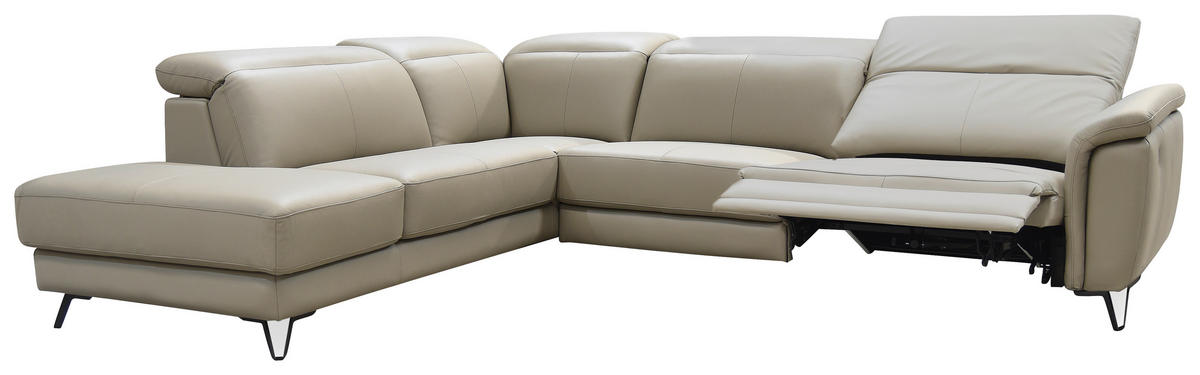 ECKSOFA in Echtleder Schlammfarben  240/303 cm  - Schlammfarben/Schwarz, MODERN, Leder/Holz (240/303cm) - Livetastic
