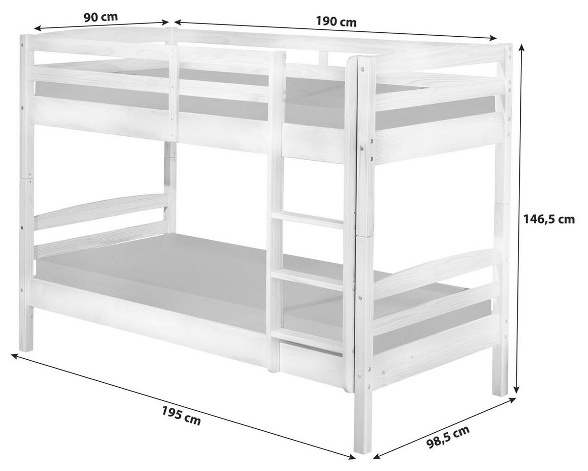 ETAGENBETT - Naturfarben/Weiß, MODERN, Holz (90/190cm) - MID.YOU