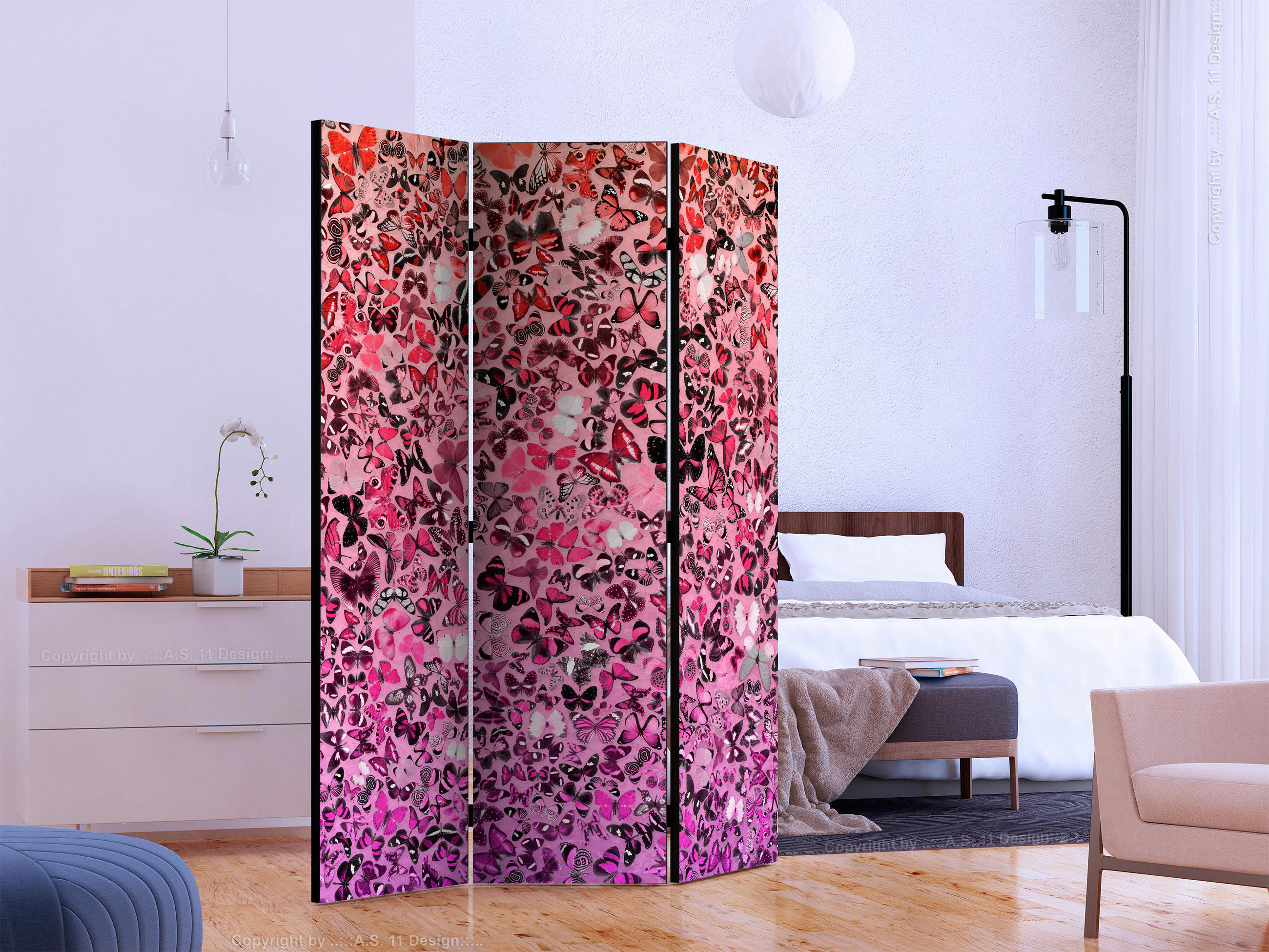 SKÄRMVÄGG  i trä, textil  pink, violett  - pink/violett, Basics, trä/textil (135/172/3cm) - artgeist