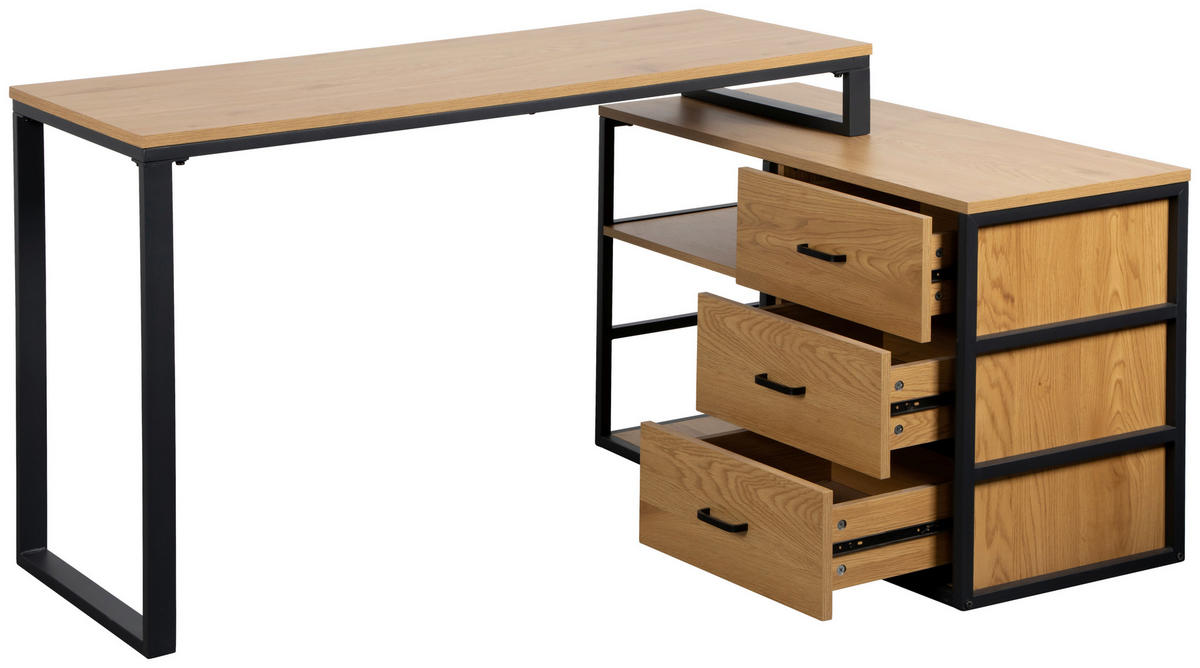 SAROKÍRÓASZTAL  - tölgyfa színű/fekete, Modern, faalapú anyag/fém (140/100/75cm) - Livetastic