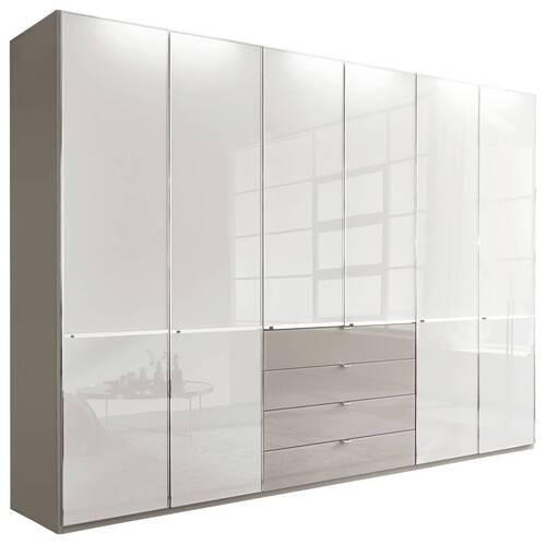 KLEIDERSCHRANK in Grau, Weiss  - Chromfarben/Weiss, Design, Glas/Holzwerkstoff (300/216/58cm) - Novel