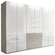 KLEIDERSCHRANK 300/216/58 cm 6-türig Grau, Weiß  - Chromfarben/Weiß, Design, Glas/Holzwerkstoff (300/216/58cm) - Novel