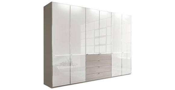 KLEIDERSCHRANK 300/216/58 cm 6-türig Grau, Weiß - Chromfarben/Weiß, Design, Glas/Holzwerkstoff (300/216/58cm) - Novel
