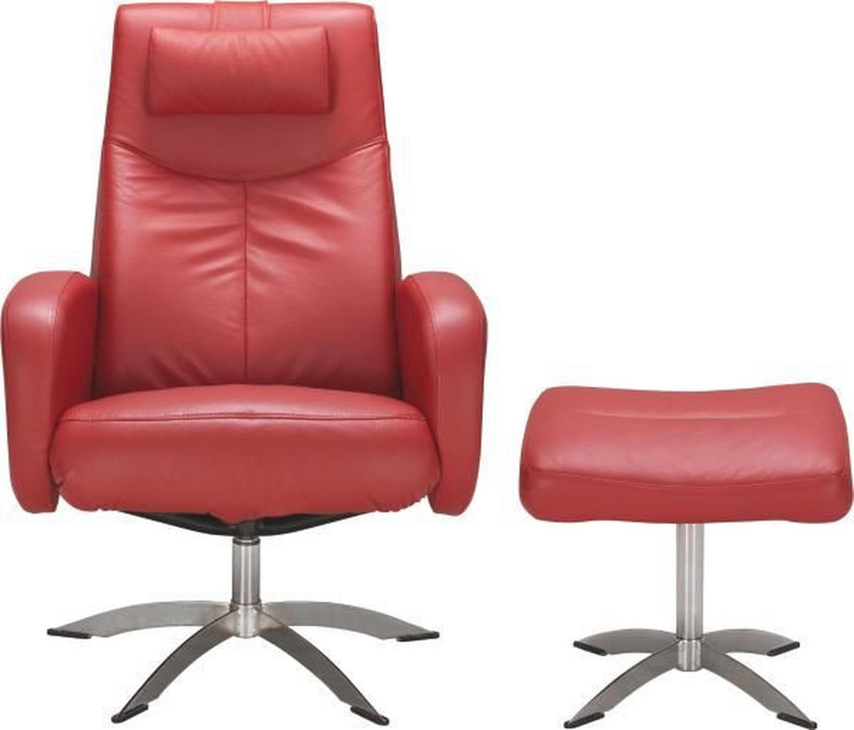 FÅTÖLJ MED FOTPALL i läder röd  - röd/kromfärg, Design, metall/läder (74/104/75cm) - Welnova