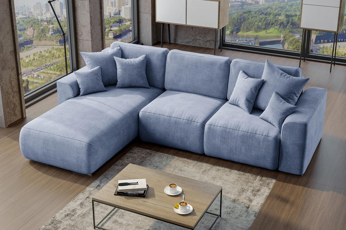 ECKSOFA Hellblau Samt  - Chromfarben/Hellblau, KONVENTIONELL, Kunststoff/Textil (195/293cm) - Carryhome