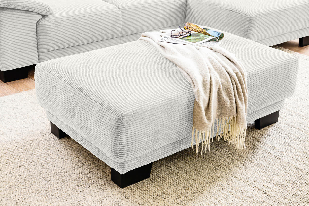 ECKSOFA in Cord Weiss  - Weiss/Schwarz, Design, Holz/Textil (270/174cm) - Pure Home Lifestyle