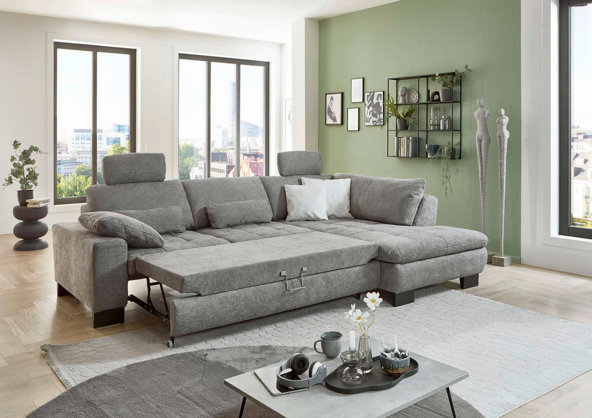 HÖRNSOFFA i chenille grå  - svart/grå, Modern, metall/textil (289/84/197cm) - Livetastic