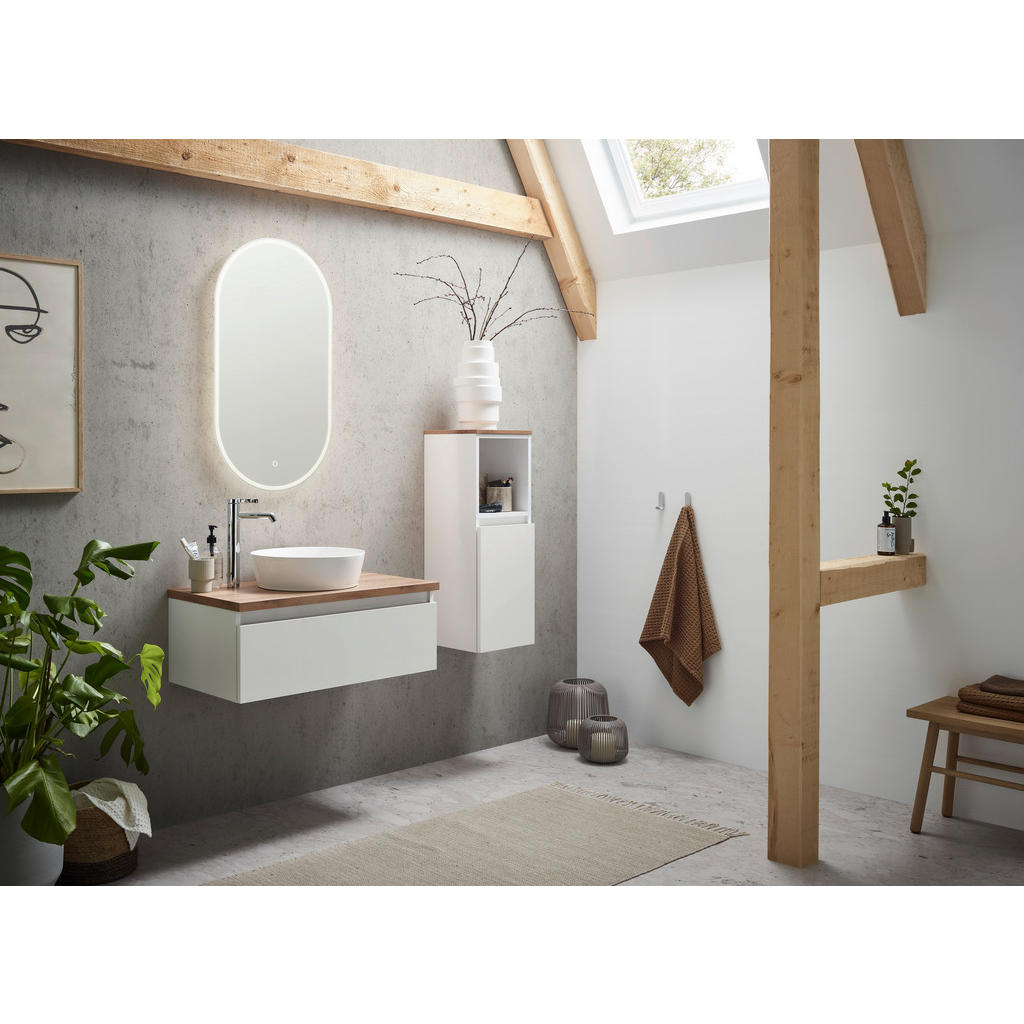 Thumbnail - Novel Waschtischkombi Nv.075, Eiche, Weiß Hochglanz, Holzwerkstoff, 1 Schublade(n) Schubladen, 80 cm, Goldenes M, hängen...