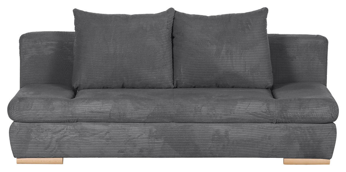 SCHLAFSOFA  mit Rücken echt, Liegefunktion Cord Dunkelgrau  - Dunkelgrau/Naturfarben, KONVENTIONELL, Holz/Textil (200/75/92cm) - home24