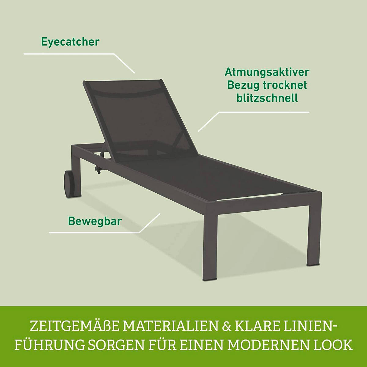 SONNENLIEGE 60/35/198 cm  - Anthrazit, Basics, Textil/Metall (60/35/198cm) - Gardenson