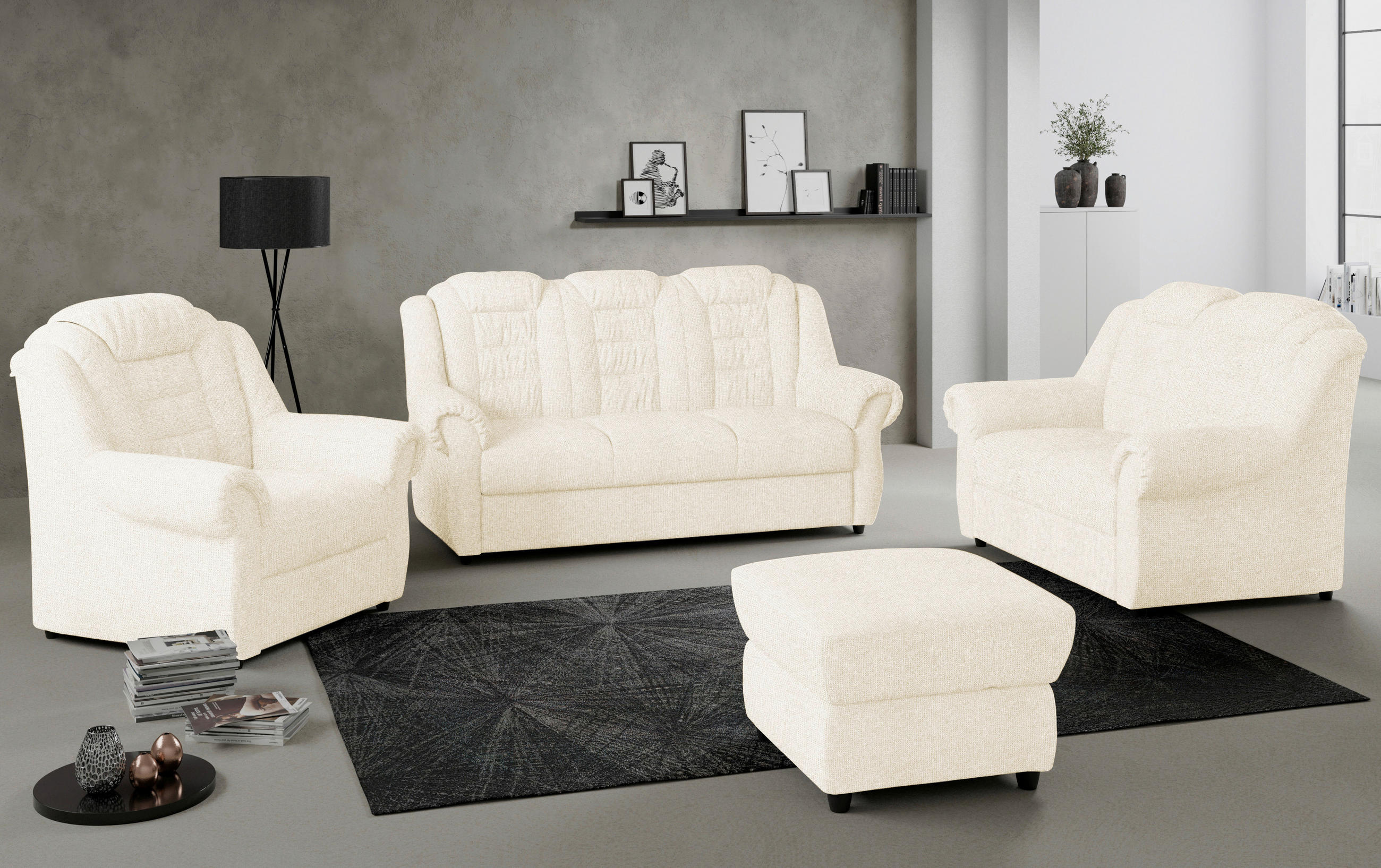 2-SITZER-SOFA in Chenille Creme  - Creme/Schwarz, Konventionell, Kunststoff/Textil (145/102/101cm) - Livetastic