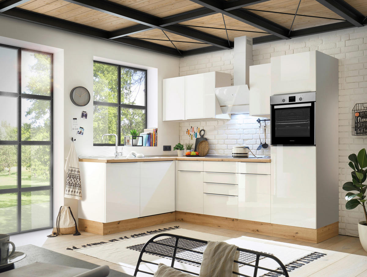 HÖRNKÖK 280/170 cm  i vit, vit högglans  - vit/aluminiumfärg, Lifestyle, trämaterial/plast (280/170cm) - Respekta