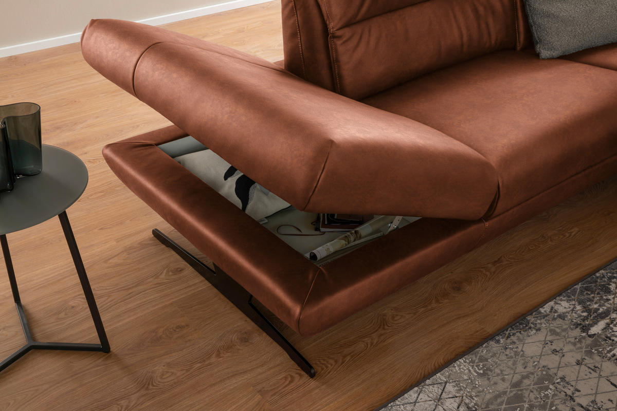ECKSOFA Cognac Echtleder  - Cognac/Schwarz, Design, Leder/Metall (258/286cm) - Schöner Wohnen