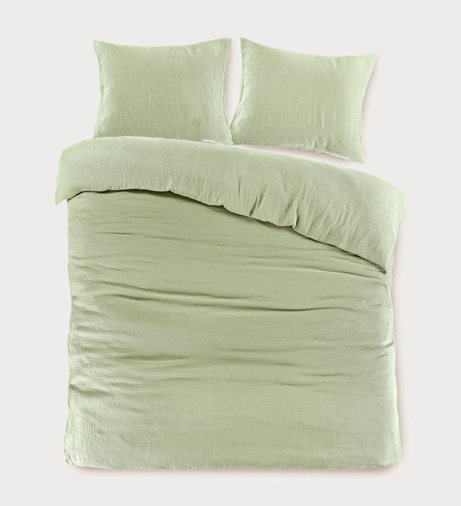 BETTWÄSCHESET Musselin 200/210 cm  100 cm/65 cm  - Salbeigrün, Basics, Textil (200/210cm) - Esposa