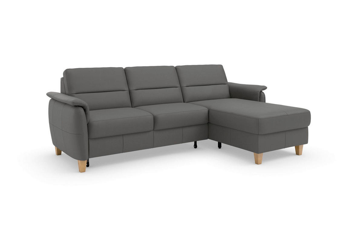ECKSOFA Echtleder Mokka  - Eichefarben/Mokka, Basics, Leder/Holz (244/163cm) - Sit & More