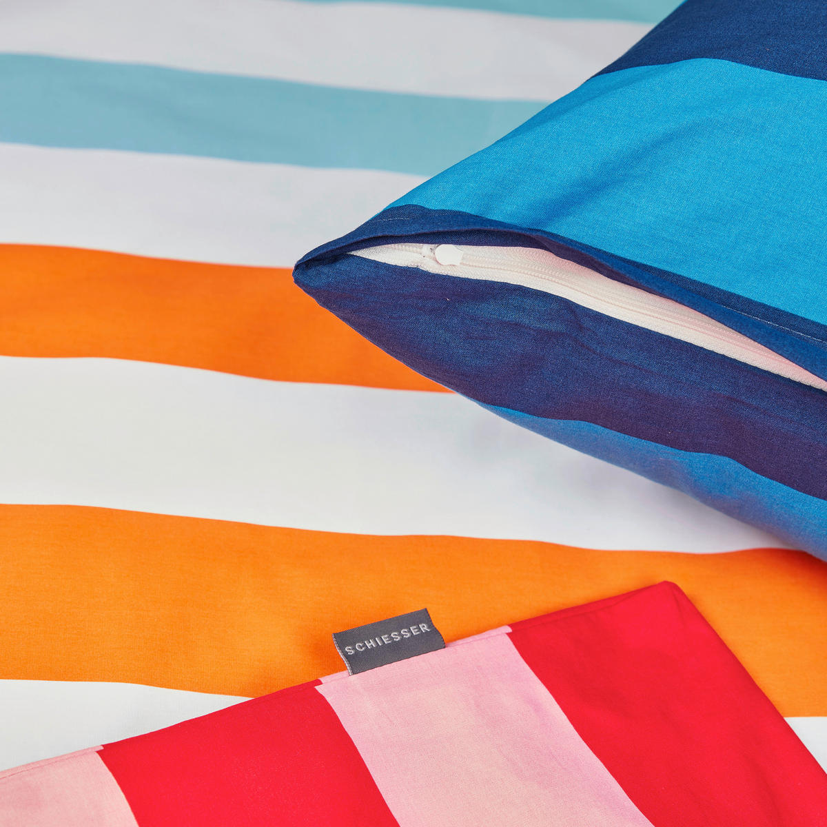 BETTWÄSCHE 2-teilig HAPPY STRIPE Renforcé 135/200 cm  - Türkis, Basics, Textil (135/200cm)