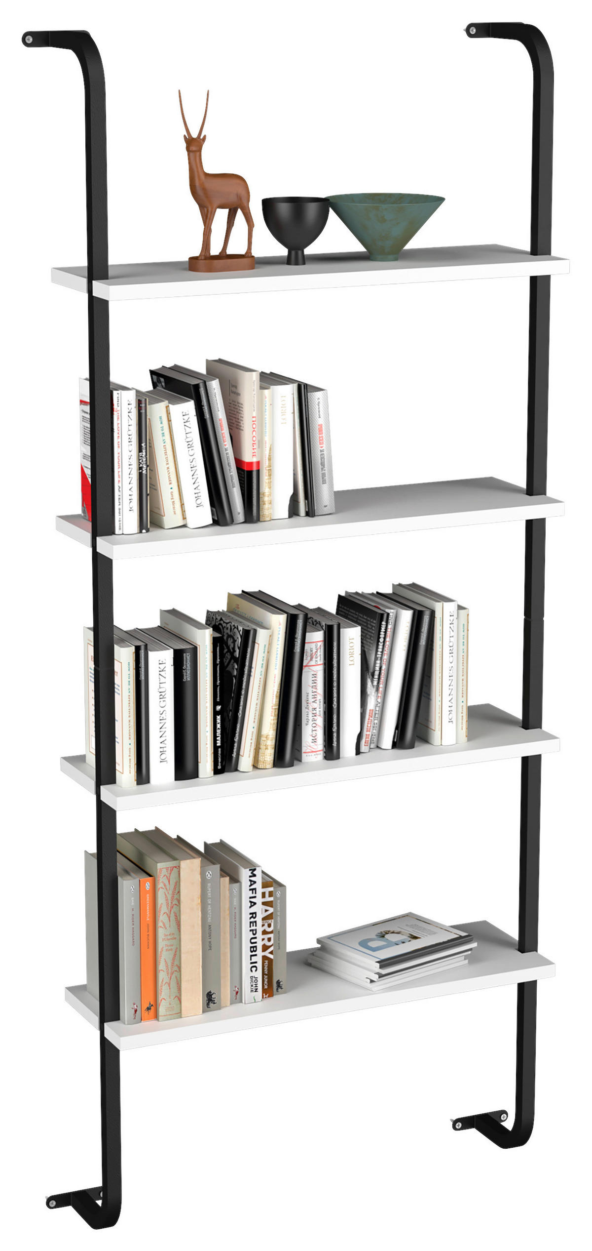 WANDREGAL 64/150/20 cm  - Weiss/Schwarz, Design, Holzwerkstoff/Metall (64/150/20cm) - MID.YOU