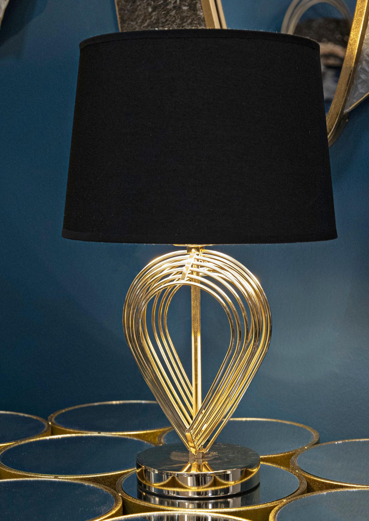 TISCHLEUCHTE 24/44 cm  - Goldfarben/Schwarz, Trend, Papier/Textil (24/44cm) - Mauro Ferretti