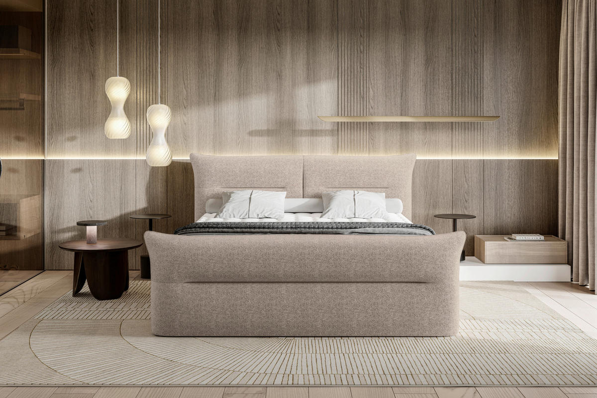 BOXSPRINGBETT 180/200 cm  in Taupe  - Taupe/Schwarz, Design, Kunststoff/Textil (180/200cm) - Chameo