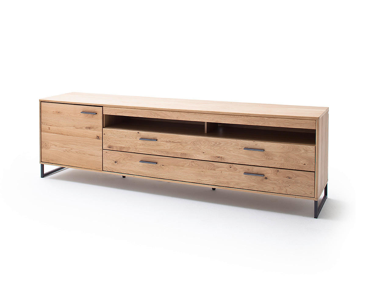 MEDIABÄNK i faner, massiv kvistek ekfärgad  - svart/ekfärgad, Design, metall/trämaterial (224/67/50cm) - Livetastic