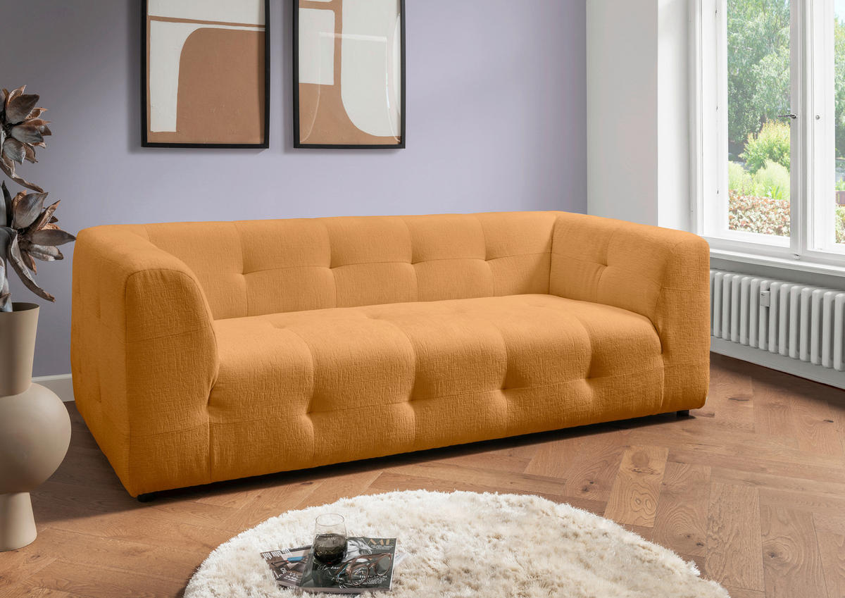 2,5-SITZER Mikrofaser Goldfarben  - Goldfarben/Schwarz, Design, Kunststoff/Textil (218/72/95cm) - Livetastic