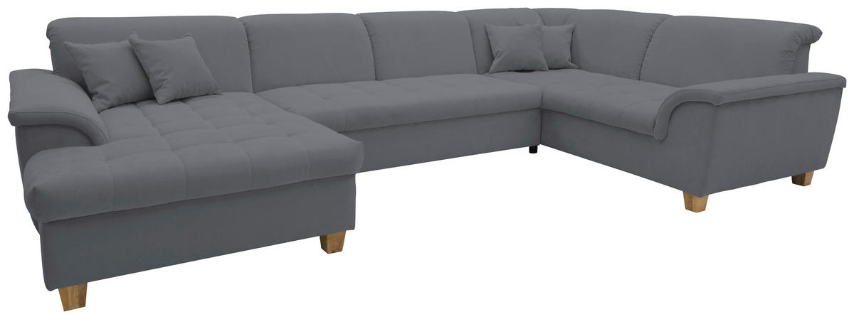 WOHNLANDSCHAFT Dunkelgrau Mikrofaser  - Eichefarben/Dunkelgrau, KONVENTIONELL, Holz/Textil (170/352/214cm) - MID.YOU
