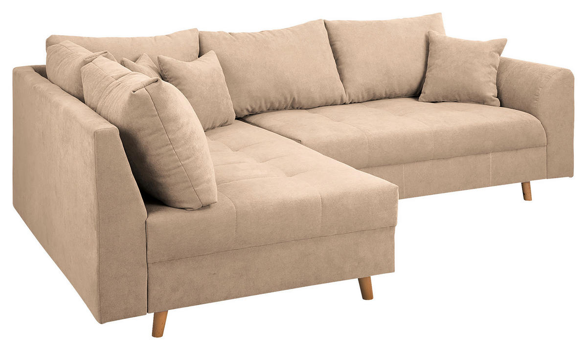 ECKSOFA inkl. Hocker Ariella Creme Mikrofaser  - Creme/Naturfarben, Design, Holz/Textil (161/231cm) - Livetastic