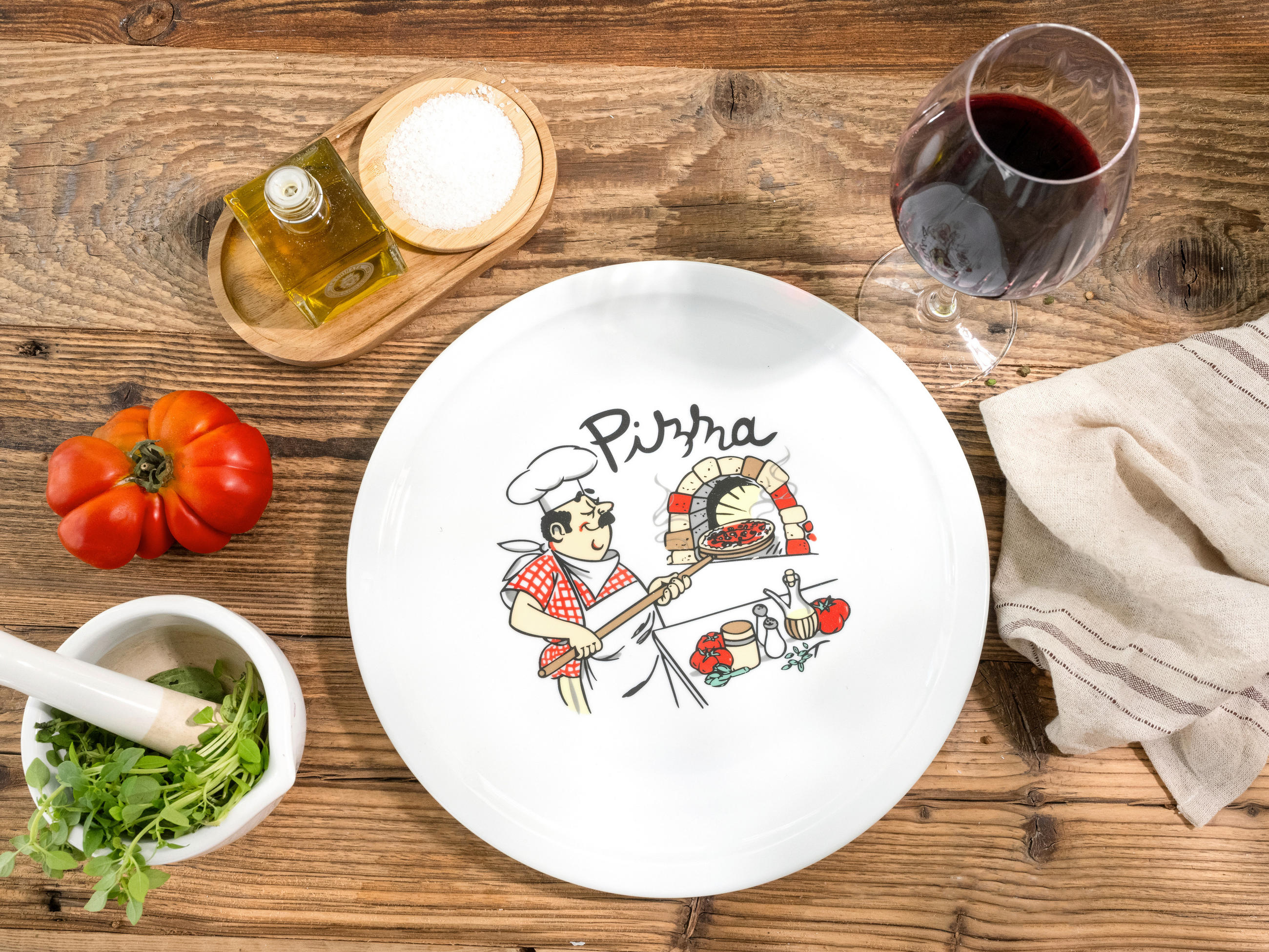 Thumbnail - Creatable Pizzateller Milano Pizzabäcker, Mehrfarbig, Keramik, 4-teilig, rund, lebensmittelecht, stapelbar, Essen & Trin...