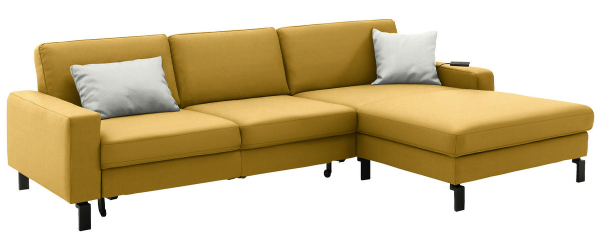 ECKSOFA Cord Goldfarben  - Goldfarben/Schwarz, Design, Textil/Metall (298/185cm) - Pure Home Lifestyle