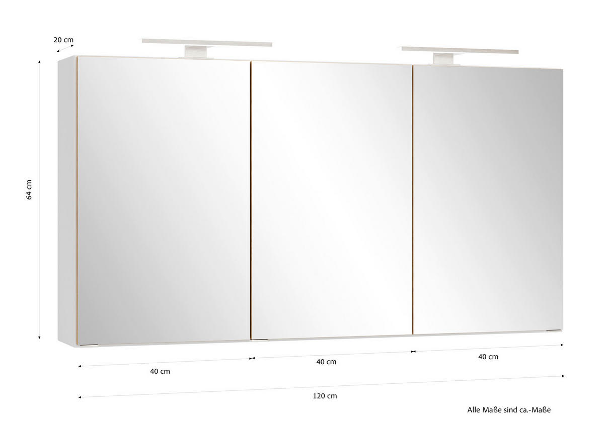 SPIEGELSCHRANK 120/64/20 cm  - Schwarz/Weiß, Trend, Glas/Holzwerkstoff (120/64/20cm) - Held