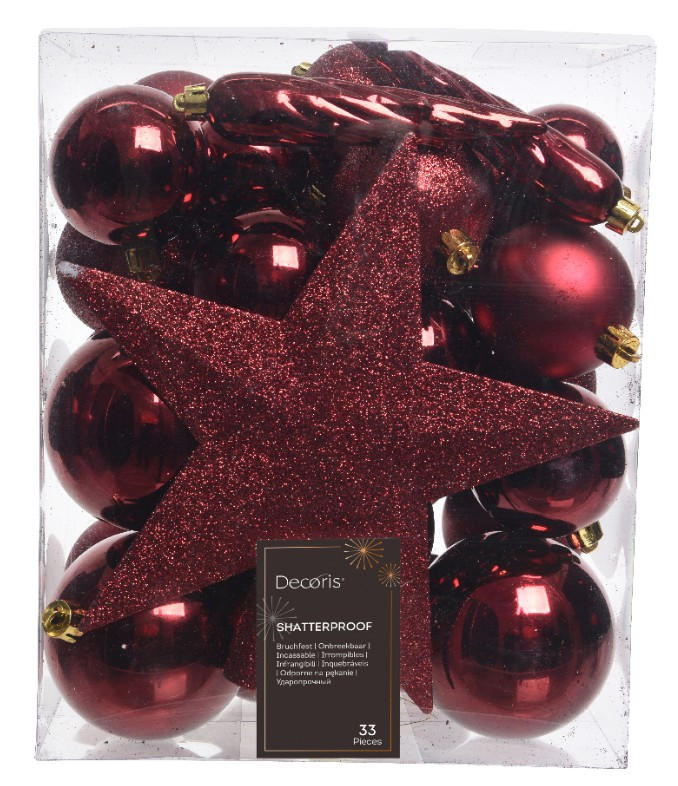 CHRISTBAUMKUGEL-SET 33-teilig  - Rot, Kunststoff (22/28/14cm) - X-Mas